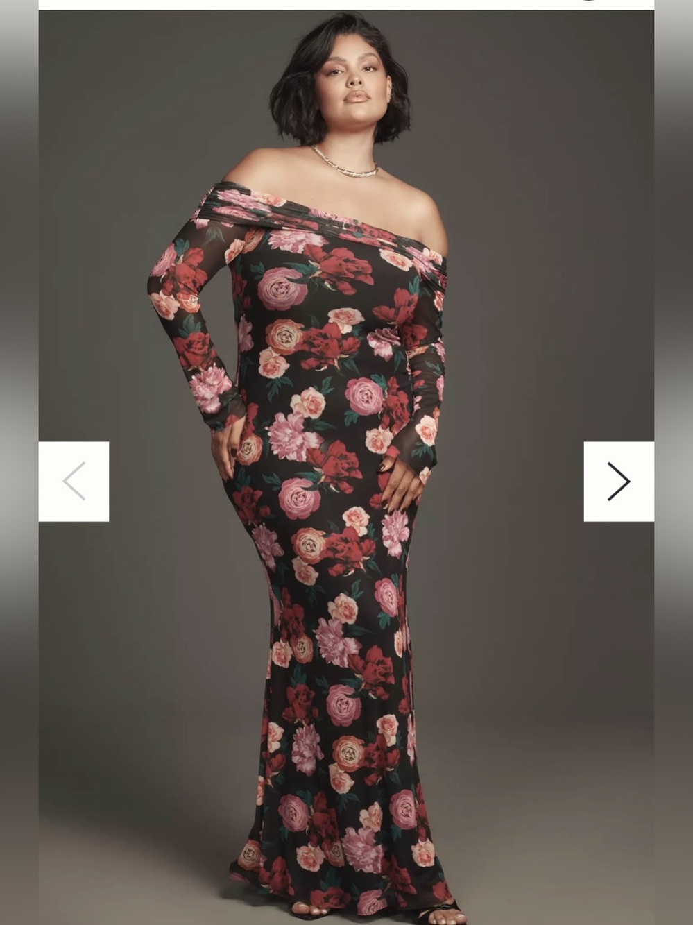 AFRM Off-Shoulder Floral Maxi Dress in Black and Pink